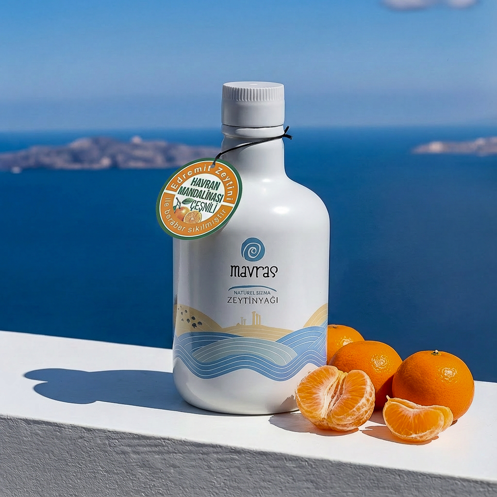 Mavras Mandalina Çeşnili Natürel Sızma Zeytinyağı – 2025 Erken Hasat, Edremit x Havran Mavras Zeytin