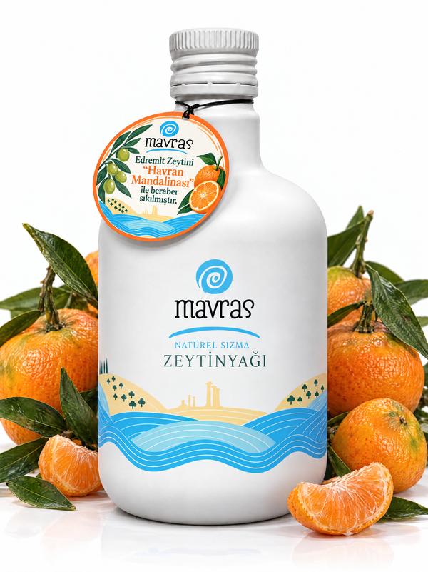 Mavras Mandalina Çeşnili Natürel Sızma Zeytinyağı – 2026 Erken Hasat, Edremit x Havran Mavras Zeytin
