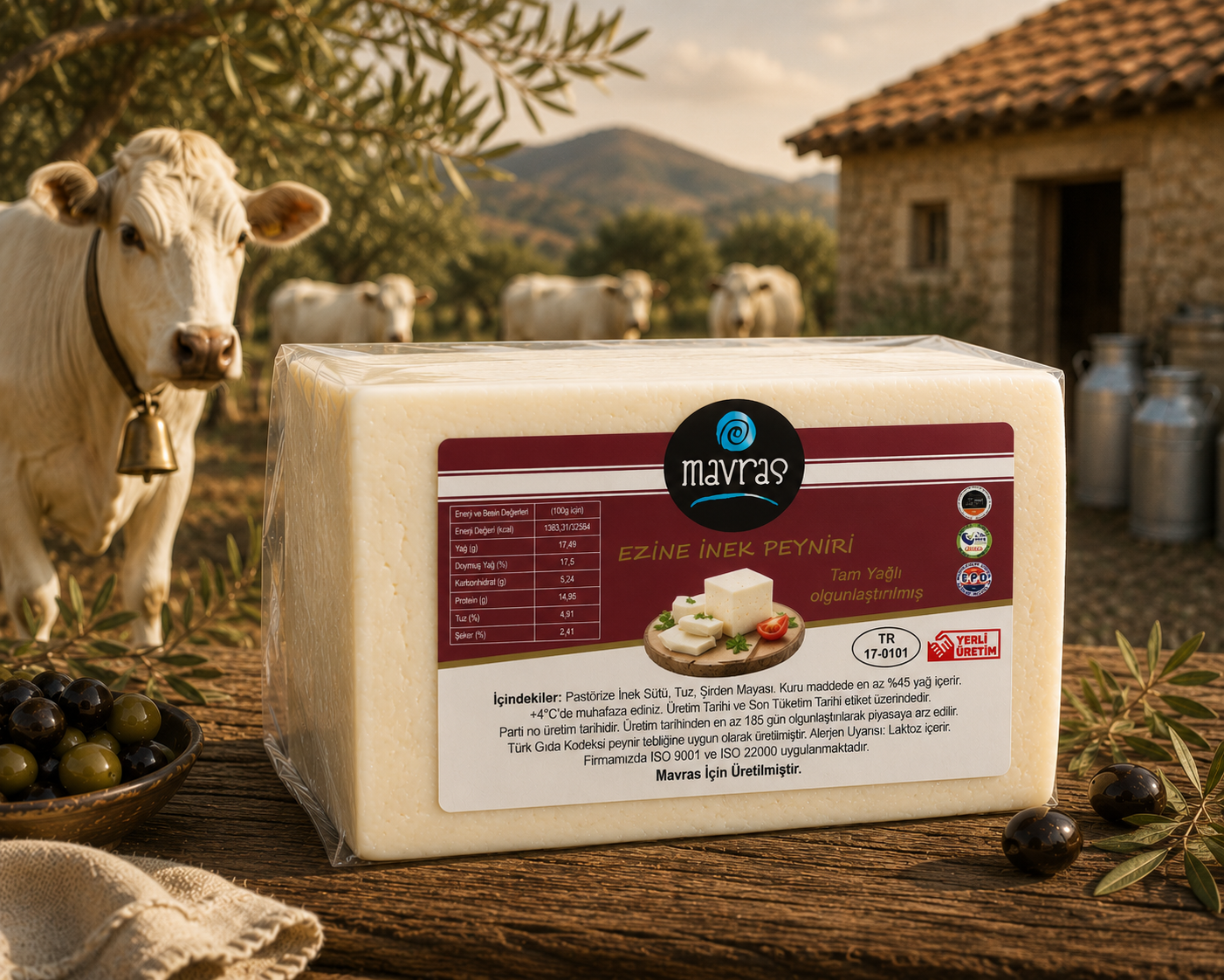 Tam Yağlı Ezine İnek Peyniri Mavras Zeytin