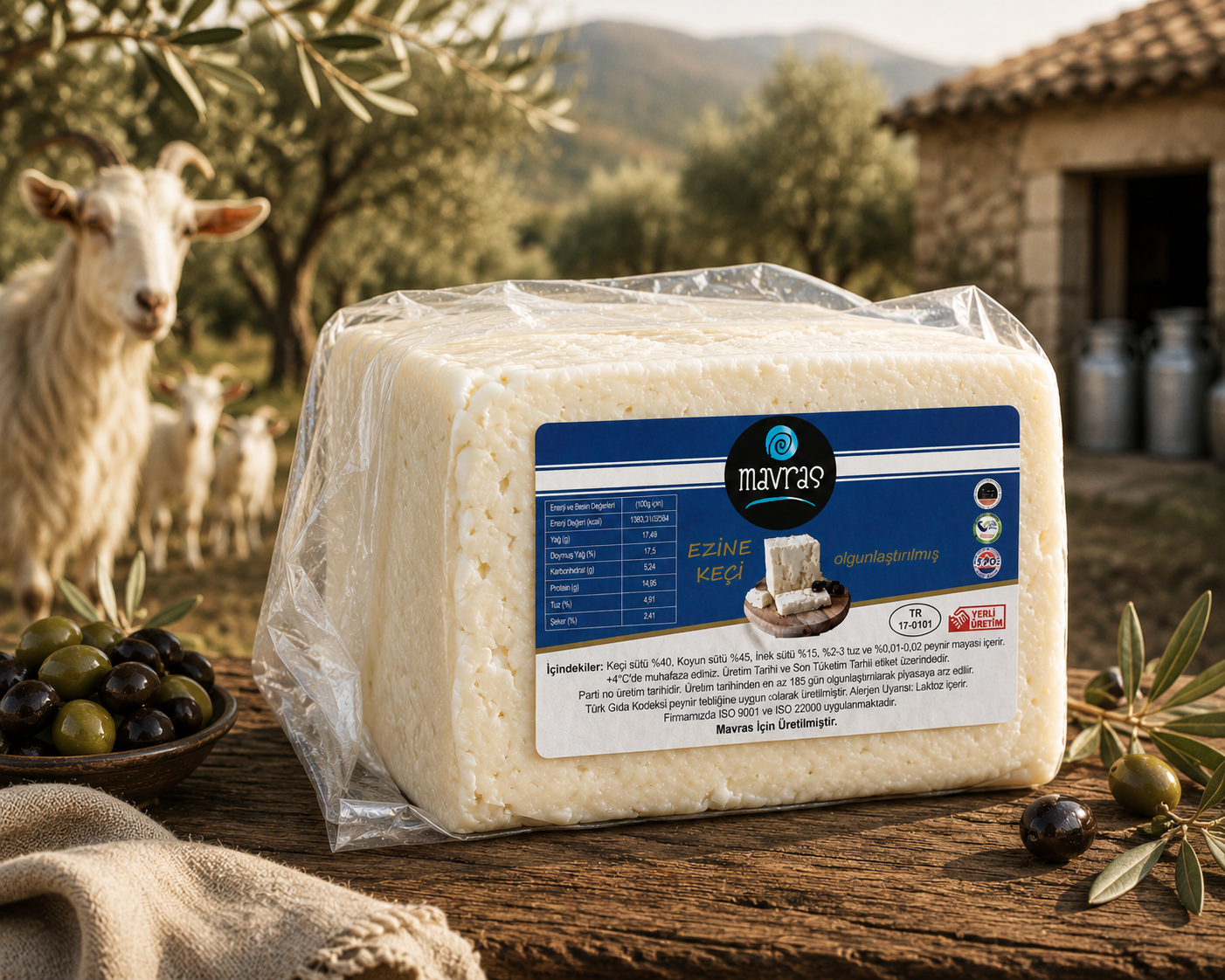 Tam Yağlı Ezine Keçi Peyniri Mavras Zeytin